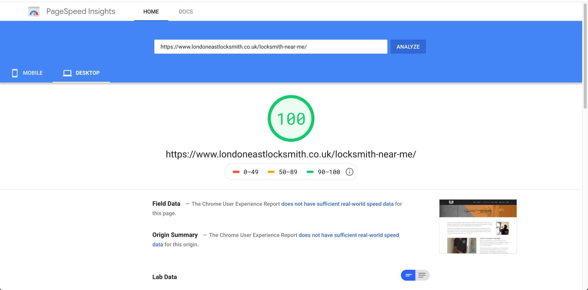 Google Pagespeed score 100